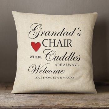 Personalised Cream Chenille Cushion - Grandads Chair